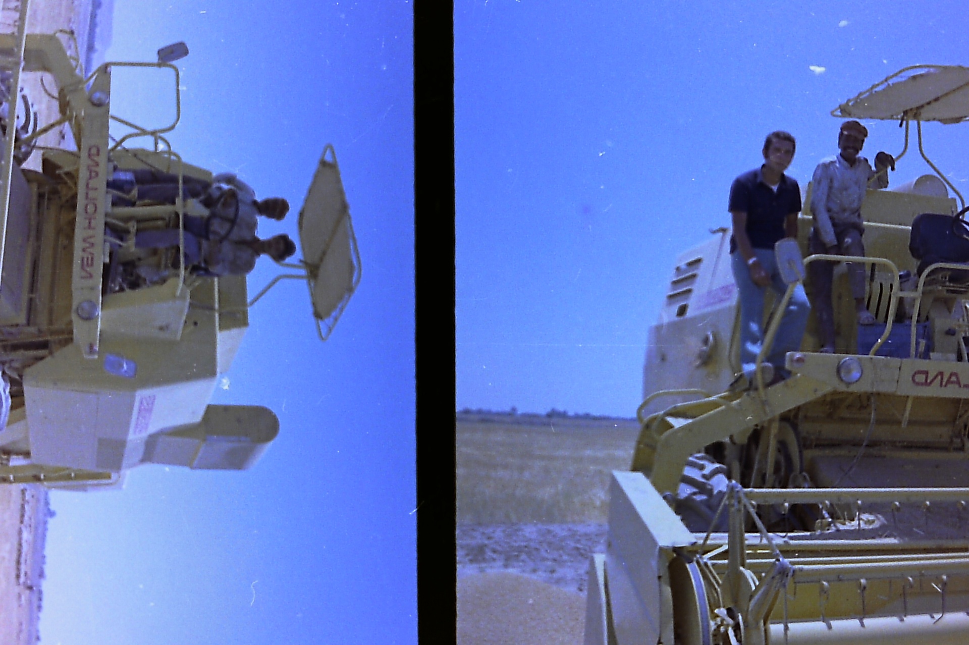 Samsam Al-Nimer on the New Holland combine — late 1970s wheat harvest.