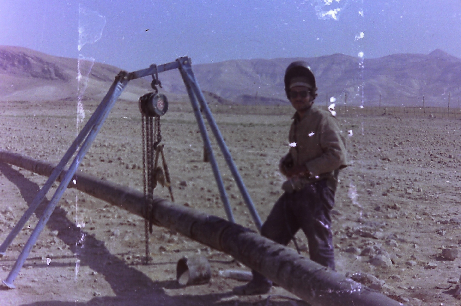 A worker on Fasayel's first pipeline project — the underground main line for the farm's irrigation, built in the 1970s under Samsam and Saad and still in use today.