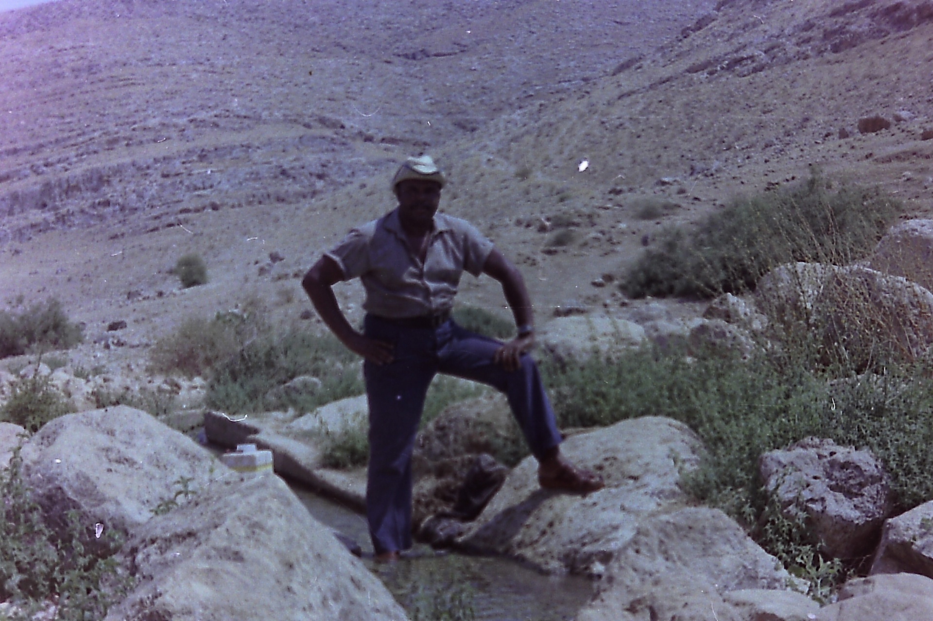 Abu Khaled by a spring during the late-1970s excavation works in Fasayel.